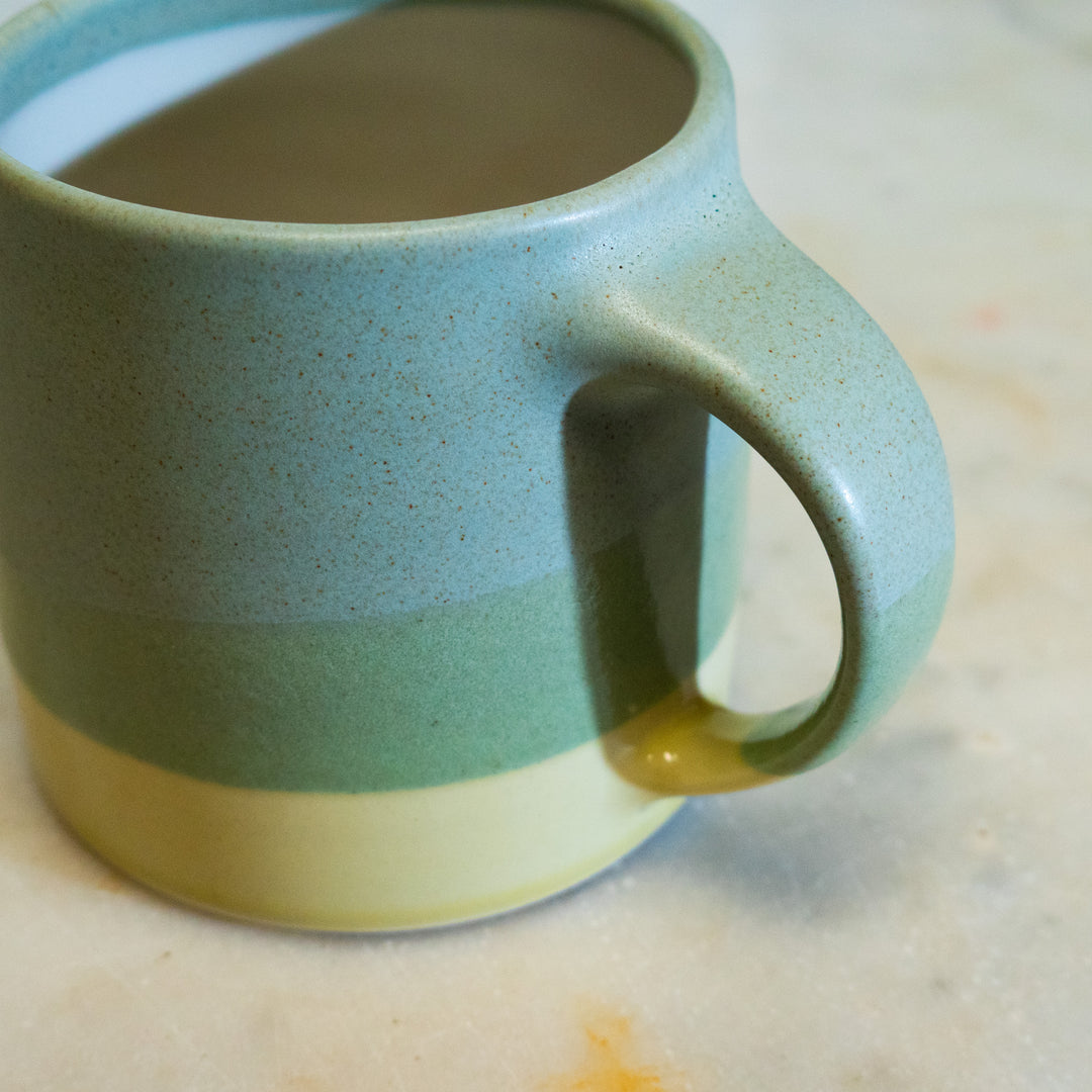 kinto moss green yellow glazed mug handle cute minimalist cozy home