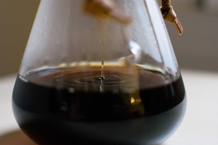 Coffee dripping into the bottom chamber of the Chemex