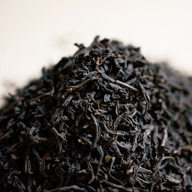 Close-up of a heap of loose Earl Grey tea leaves