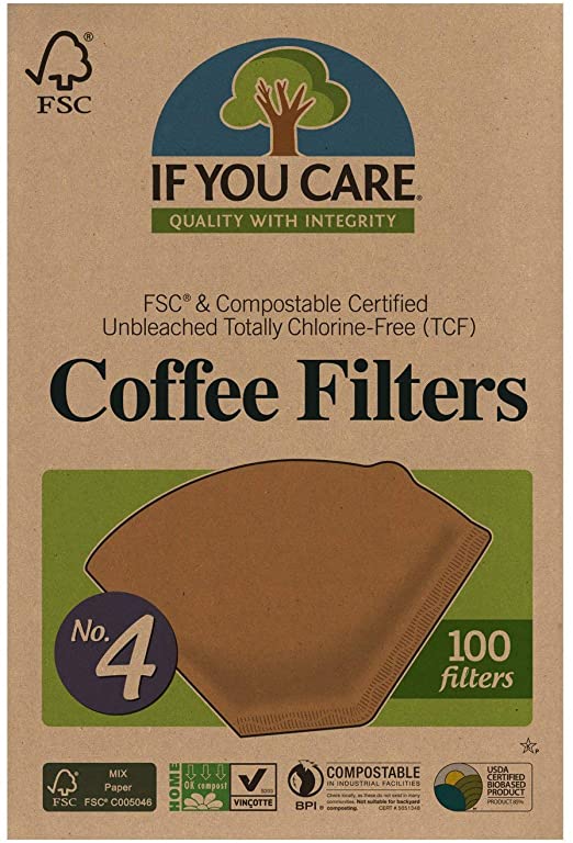 If You Care No. 4 cone coffee filters box, 100 unbleached compostable filters
