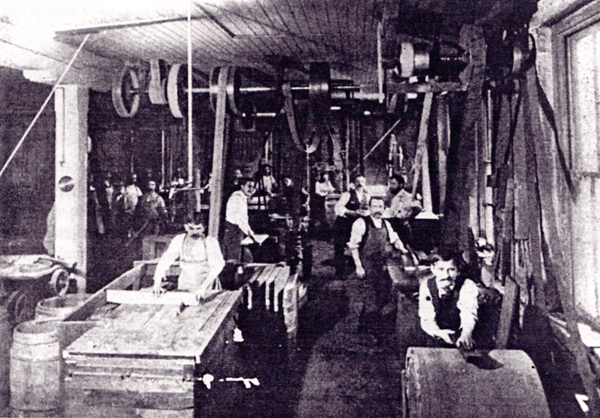 woodworking department at the Stewart Banjo factory on church St